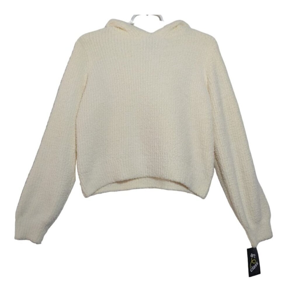 Women's Cozy Art Class Recycled Polyester Cream Hooded Sweater, X-XL (16), NWT